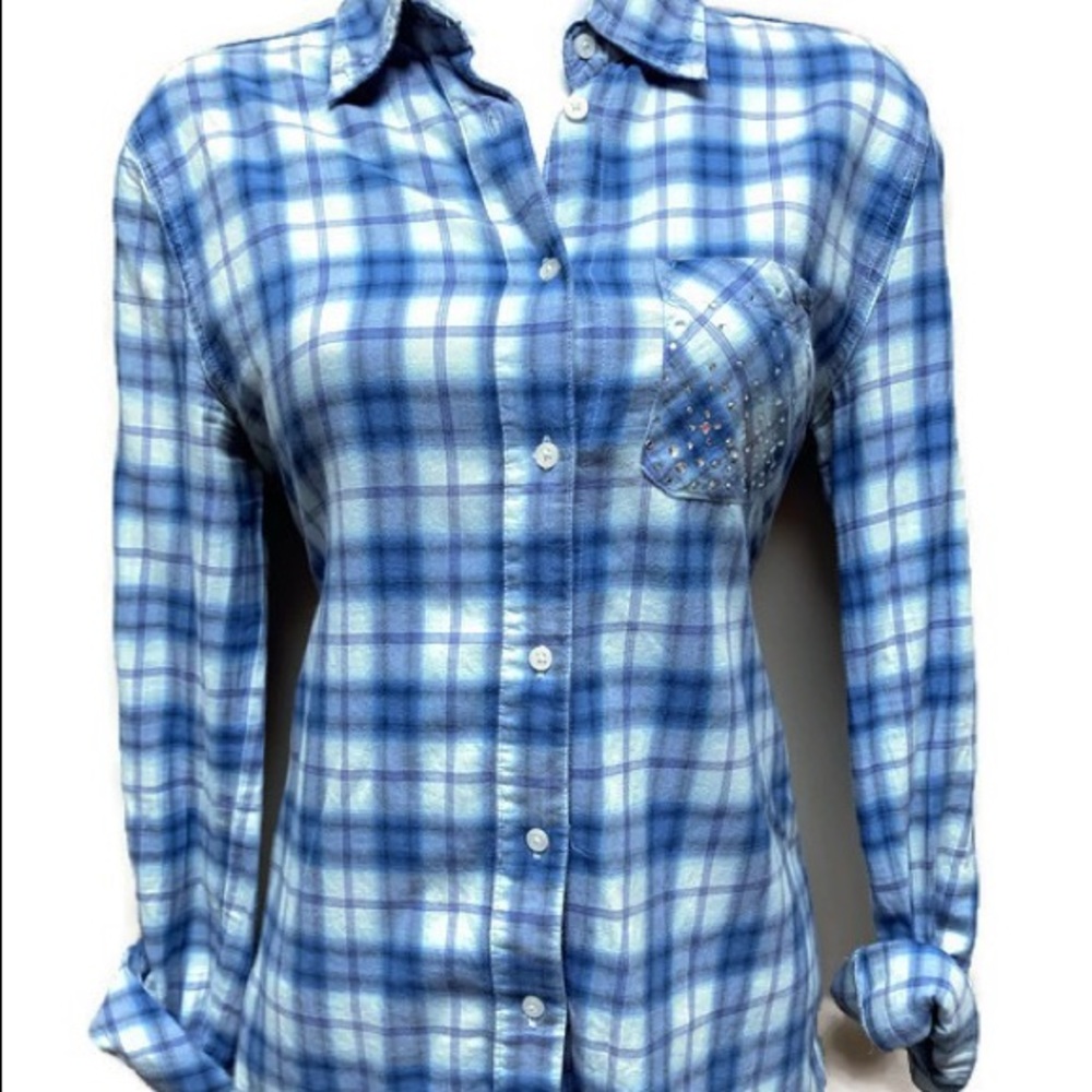 Victorias Secret PINK Blue Plaid Button Up XS